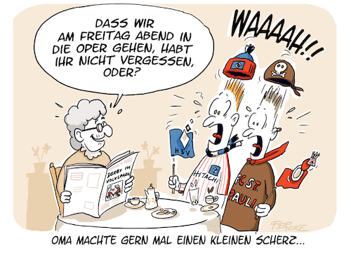 Cartoon: Omas HSV Scherze (medium) by FEICKE tagged hamburg,sportverein,hsv,fc,st,pauli,bundesliga,dfb,dfl,derby,aufstieg,hamburg,sportverein,hsv,fc,st,pauli,bundesliga,dfb,dfl,derby,aufstieg