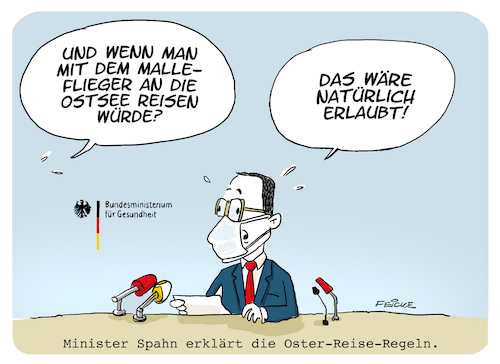 Cartoon: Oster-Reise-Regeln (medium) by FEICKE tagged corona,pandemie,regeln,lockdown,ostern,reise,ostee,mallorca,spahn,gesundheit,minister,feicke,corona,pandemie,regeln,lockdown,ostern,reise,ostee,mallorca,spahn,gesundheit,minister,feicke