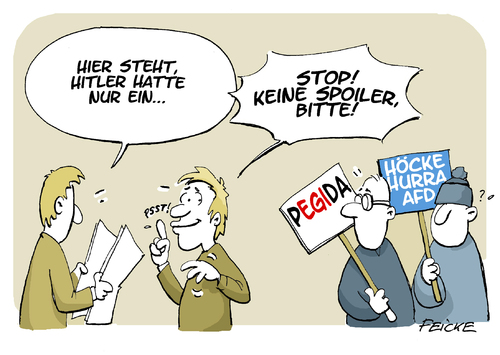 Cartoon: Pegida Spoiler (medium) by FEICKE tagged spoiler,starwars,kino,ende,verraten,hitler,hoden,pegida,afd,höcke,spoiler,starwars,kino,ende,verraten,hitler,hoden,pegida,afd,höcke