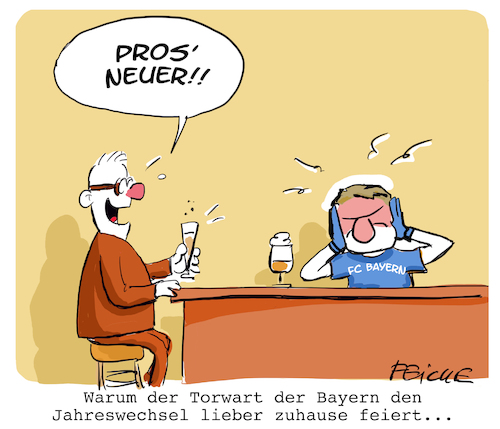 Cartoon: Pros Neujahr (medium) by FEICKE tagged alkohol,silvester,neujahr,fussball,bundesliga,torwart,neuer,manuel,fc,bayern,münchen,alkohol,silvester,neujahr,fussball,bundesliga,torwart,neuer,manuel,fc,bayern,münchen