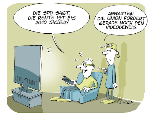 Cartoon: Rente sicher bis 2040 (medium) by FEICKE tagged spd,cdu,csu,union,koalition,regierung,rente,streit,fussball,fußball,schiedsrichter,videobeweis,bundesliga,spd,cdu,csu,union,koalition,regierung,rente,streit,fussball,fußball,schiedsrichter,videobeweis,bundesliga