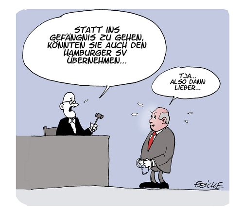 Cartoon: Rücknahme der Revision (medium) by FEICKE tagged uli,hoeness,haft,gefängnis,richter,hamburger,sv,hsv,uli,hoeness,haft,gefängnis,richter,hamburger,sv,hsv