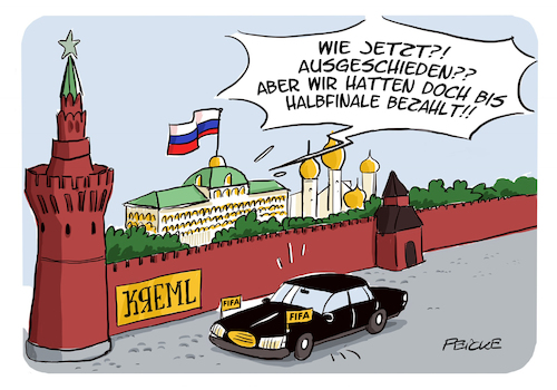 Cartoon: Russland raus (medium) by FEICKE tagged russland,wm,weltmeisterschaft,finale,putin,kreml,fifa,russland,wm,weltmeisterschaft,finale,putin,kreml,fifa