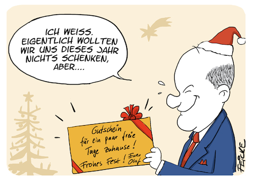 Cartoon: Scholz Weihnachten (medium) by FEICKE tagged spd,kanzler,bundeskanzler,weihnachten,corona,pandemie,scholz,geschenk,tradition,spd,kanzler,bundeskanzler,weihnachten,corona,pandemie,scholz,geschenk,tradition