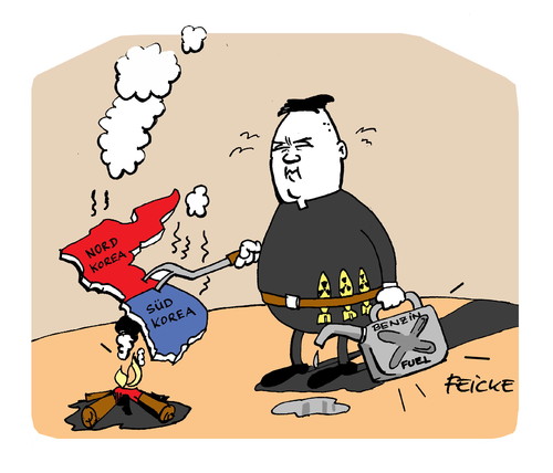 Cartoon: Spiel mit dem Feuer (medium) by FEICKE tagged südkorea,tarnkappenbomber,grenze,konflikt,korea,kim,jong,un,bombe,atombobe,nordkorea,drohung,atom,rüstung,krieg,spiel,mit,feuer,südkorea,tarnkappenbomber,grenze,konflikt,korea,kim,jong,un,bombe,atombobe,nordkorea,drohung,atom,rüstung,krieg,spiel,mit,feuer