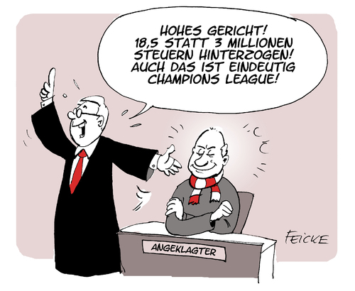 Cartoon: Steuerhinterziehungs Champion (medium) by FEICKE tagged uli,hoeness,prozess,steuern,hinterziehung,fc,bayern,münchen,fussball,champions,league,etat,millionen,strafverfahren,gericht,uli,hoeness,prozess,steuern,hinterziehung,fc,bayern,münchen,fussball,champions,league,etat,millionen,strafverfahren,gericht