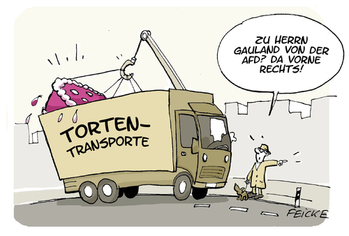 Cartoon: Torte für Gauland (medium) by FEICKE tagged torte,antifa,gauland,afd,alternative,deutschland,rechts,partei,rassismus,boateng,die,linke,wagenknecht,bäcker,protest,attacke,torte,antifa,gauland,afd,alternative,deutschland,rechts,partei,rassismus,boateng,die,linke,wagenknecht,bäcker,protest,attacke