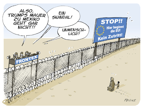 Cartoon: Trumps Mauer (medium) by FEICKE tagged trump,america,amerika,mauer,mexiko,wall,kosten,bauen,grenze,abgrenzen,europa,europäische,union,eu,frontex,griechenland,syrien,flüchtling,krise,flucht,trump,america,amerika,mauer,mexiko,wall,kosten,bauen,grenze,abgrenzen,europa,europäische,union,eu,frontex,griechenland,syrien,flüchtling,krise,flucht