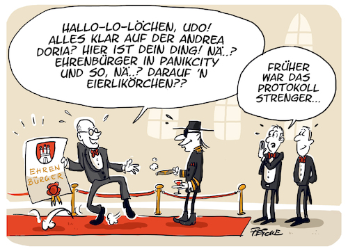 Cartoon: Udo Lindenberg Ehrenbürger 2 (medium) by FEICKE tagged udo,lindenberg,hamburg,musiker,ehrenbürger,ehre,bürgermeister,tschentscher,spd,rathaus,zeremonie,protokoll,udo,lindenberg,hamburg,musiker,ehrenbürger,ehre,bürgermeister,tschentscher,spd,rathaus,zeremonie,protokoll