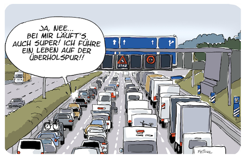 Cartoon: Überholspur (medium) by FEICKE tagged verkehr,lifestyle,rasant,umwelt,karriere,leben,stau,verkehr,lifestyle,rasant,umwelt,karriere,leben,stau