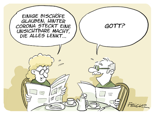 Cartoon: Verschwörungsglauben (medium) by FEICKE tagged gott,religion,corona,verschwörung,pandemie,gesundheit,gott,religion,corona,verschwörung,pandemie,gesundheit