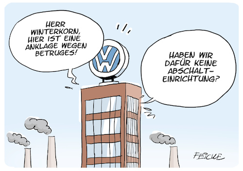 Cartoon: VW Abschalteinrichtung (medium) by FEICKE tagged vw,volkswagen,diesel,skandal,software,betrug,vorstand,winterkorn,anklage,justiz,strafe,vw,volkswagen,diesel,skandal,software,betrug,vorstand,winterkorn,anklage,justiz,strafe