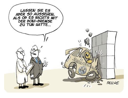 Cartoon: VW Skandalforschung mit Boni (medium) by FEICKE tagged vw,volkswagen,bonus,boni,bremse,unfall,skandal,manipulation,abgas,vorstand,manager,vw,volkswagen,bonus,boni,bremse,unfall,skandal,manipulation,abgas,vorstand,manager