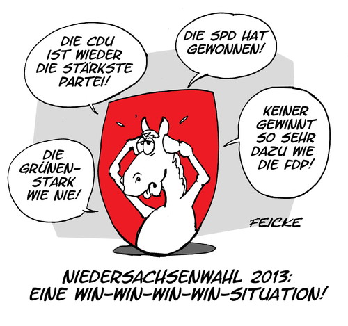 Cartoon: Win-Win-Win-Win-Situation (medium) by FEICKE tagged landtagswahl,niedersachsen,parteien,fdp,cdu,spd,grüne,gewinner,sieger,alles,win,landtagswahl,niedersachsen,parteien,fdp,cdu,spd,grüne,gewinner,sieger,alles