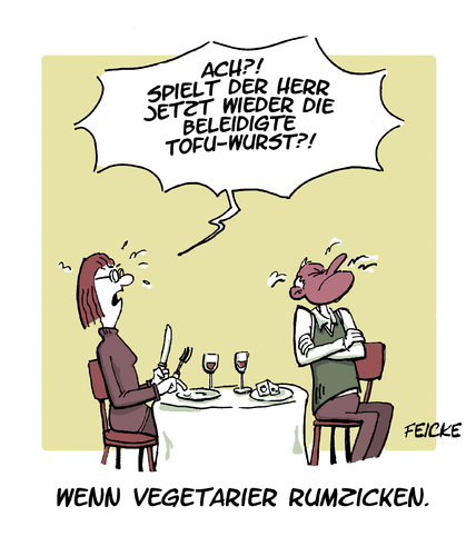 Cartoon: Zicke (medium) by FEICKE tagged vegan,vegetarier,essen,zicken,streit,vegan,vegetarier,essen,zicken,streit