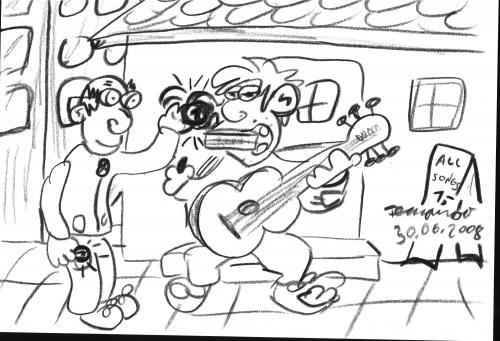 Cartoon: Human Jukebox (medium) by Fernando tagged song,music,human,jukebox,guitar,street