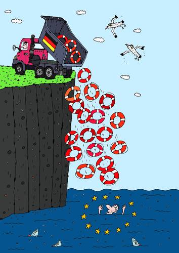 Cartoon: Germanys leading role in Europe (medium) by Sergei Belozerov tagged finanzkrize,deutschland,rettungsring,europe,help,germany