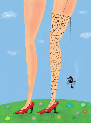 Cartoon: Spiderman (medium) by Sergei Belozerov tagged spinne,spider,frau,women,liebe,love,erotic,legs,beine,cigar,smocking,rauchen,gentleman,krawatte,macho,socks,strümpfe