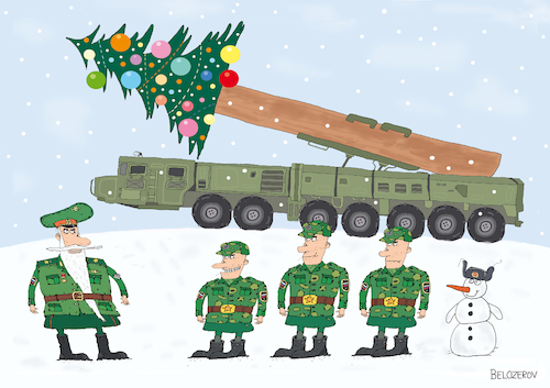 Cartoon: Tannenbaum (medium) by Sergei Belozerov tagged rakete,raketentruppen,atomwaffe,soldaten,armee,russland,weihnachtsbaum,christmas,tree,neujahr