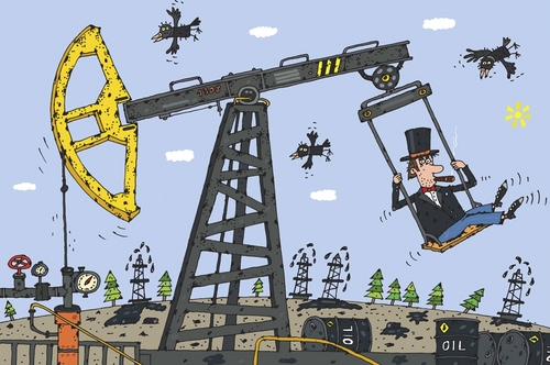 Cartoon: The Swing (medium) by Sergei Belozerov tagged swing,oil,derrick,petroleum,schaukel