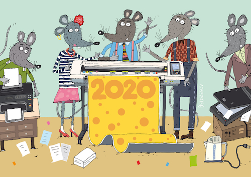 Cartoon: Year of the Mouse 2020 (medium) by Sergei Belozerov tagged mouse,mice,cheese,2020,poster,scanner,plotter,printer,print,polygraphy