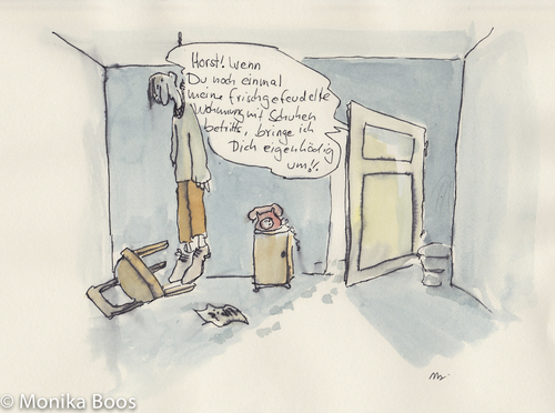Cartoon: Gefeudelt (medium) by monika boos tagged suizid,putzen,männer,horst,frauen,feudel