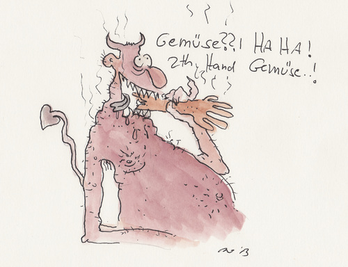 Cartoon: Second Hand Gemüse (medium) by monika boos tagged teufel,hölle,fleisch,gemüse