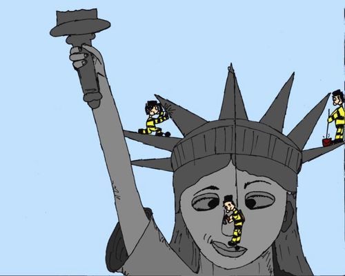 Cartoon: statue of liberty (medium) by light tagged statue,liberty,usa,prisoners