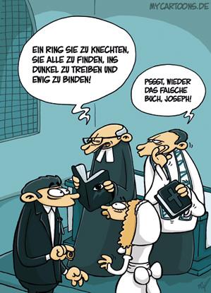 Cartoon: Eheversprechen (medium) by mil tagged hochzeit,ehe,trauung,eheversprechen,ehegelübde,ring,pfarrer,bibel,herr,der,ringe,inschrift,fehler,eine