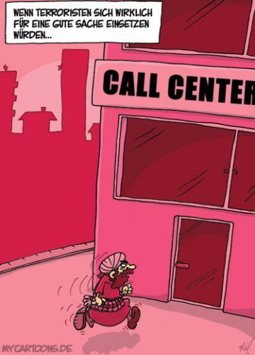 Cartoon: Guter Terror (medium) by mil tagged terror,terrorist,selbstmord,attentäter,call,center,einsatz,gut