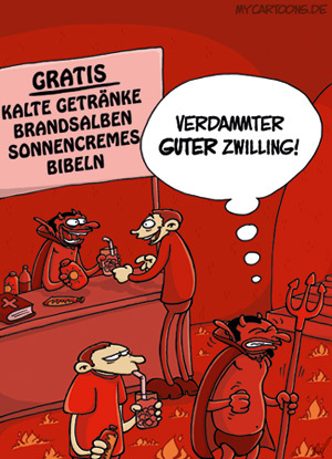 Cartoon: Guter Zwilling (medium) by mil tagged teufel,satan,hölle,sünde,fegefeuer,ärger,problem,gut,böse,behilflich,zwilling,zwillinge