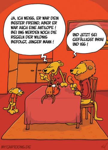 Cartoon: Hausregeln (medium) by mil tagged eltern,kind,erziehung,regeln,löwen,antilopen,essen