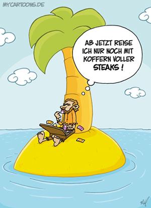 Cartoon: Insel Geld (medium) by mil tagged geld,einsame,insel,schiffbrüchiger,mann,schiffbruch,unglück,koffer,steaks,essen