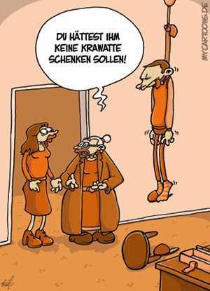 Cartoon: Krawattenfehler (medium) by mil tagged krawatte,geschenk,selbstmord,suizid,mann,frau,mutter,schwiegermutter,vorwurf,erklärung,irrtum,fehler