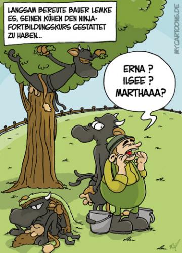 Cartoon: Kuh Ninjas (medium) by mil tagged bauer,kuh,kühe, Cartoon: Kuh Ninjas (medium) by mil tagged bauer,kuh,kühe,