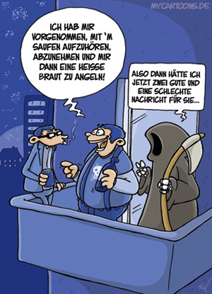 Cartoon: Neujahrs-Tod (medium) by mil tagged tod,silvester,neujahr,vorsatz,vorsätze,abnehmen,trinken,alkohol,überraschung,enttäuschung,gute,nachricht,schlechte