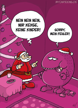 Cartoon: Weihnachtsmonster (medium) by mil tagged weihnachten,weihnachtsmann,geschenke,kekse,monster,kind,kinder,weihnachtszeit,azubi,lehre,fehler,entschuldigung