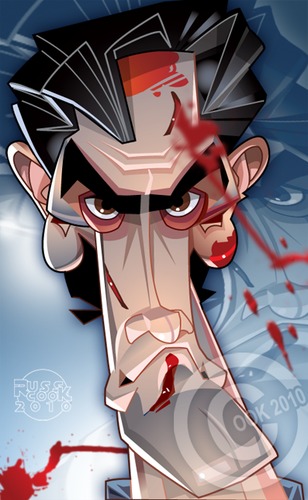 Cartoon: Bruce Campbell (medium) by Russ Cook tagged raimi,sam,movie,film,cabin,comedy,darkness,of,army,evil,dead,undead,horror,schlock,cook,russ,campbell,bruce,ash