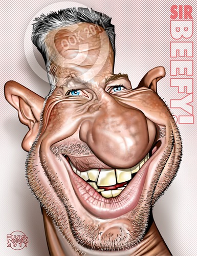 Cartoon: Ian Botham - In Colour! (medium) by Russ Cook tagged face,head,cook,russ,photoshop,cintiq,wacom,airbrush,paint,drawing,digital,illustration,caricatures,caricature,cartoon,charity,walking,drugs,ashes,match,test,bowler,somerset,england,sport,batsman,cricketer,cricket,beefy,botham,ian,sir