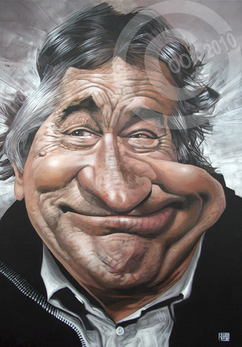 Cartoon: Robert De Niro (medium) by Russ Cook tagged caricature,canvas,painting,acrylic,cook,russ,zeichnung,karikaturen,karikatur,celebrity,hollywood,star,actor,niro,de,robert