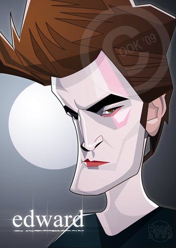 Cartoon: Robert Pattinson (medium) by Russ Cook tagged pattinson,robert,edward,vampire,actor,famous,celebrity,caricature,vector,karikaturen,karikatur,illustration,cook,russ,moon,new,twilight