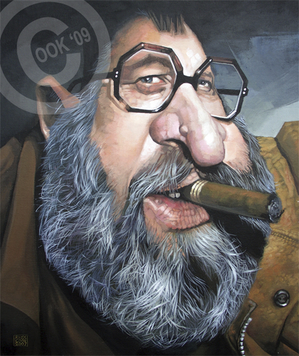 Cartoon: Sergio Leone (medium) by Russ Cook tagged cook,russ,director,producer,acrylic,painting,caricature,western,spaghetti,zeichnung,karikaturen,karikatur,celebrity,famous,film,leone,sergio