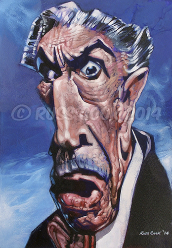 Cartoon: Vincent Price (medium) by Russ Cook tagged blood,theatre,scissorhands,edward,wax,usher,of,house,film,thriller,jackson,michael,mash,monster,macabre,horror,paint,acrylic,cook,russ,caricature,painting,price,vincent