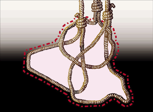 Cartoon: division of Iraq (medium) by samir alramahi tagged hang,rope,iraq,division,arab,usa,ramahi