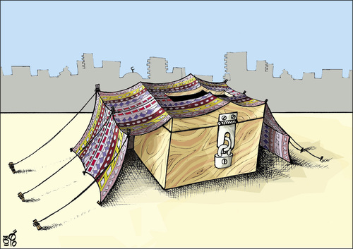 Cartoon: Jordanian elections tent (medium) by samir alramahi tagged jordan,parliamentary,elections,ramahi,cartoon,arab,tent