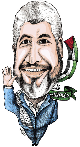 Cartoon: Khaled Meshaal of HAMAS (medium) by samir alramahi tagged palestine,hamas,jprdan,kuwait,islamic,movment,ramahincartoon,portrait
