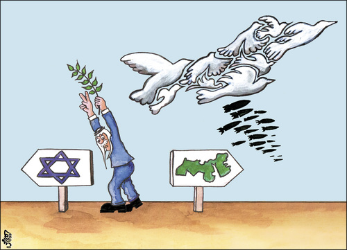 Cartoon: peace (medium) by samir alramahi tagged peace,dove,arab,israel,usa,ramahi