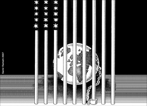 Cartoon: world jail (medium) by samir alramahi tagged world,globe,us,ramahi,map,politics