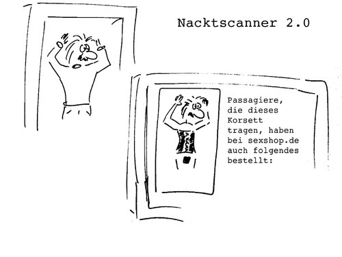 Cartoon: Nacktscanner 2.0 (medium) by docdiesel tagged nacktscanner,body,scanners,flughafen,airport,sicherheit,secrurity,unterwäsche,lingerie,web