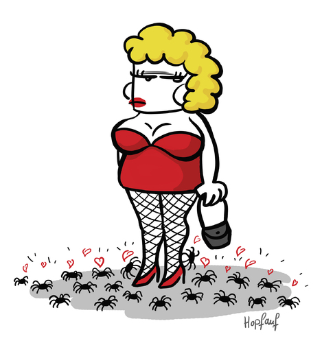 Cartoon: Netz (medium) by Hopfauf tagged wohnen,home,heim,zuhause,heart,verliebt,nature,natur,woman,herz,genervt,spinnennetz,netzstrumpfhose,strumpfhose,love,liebe,insekten,spinne,frau